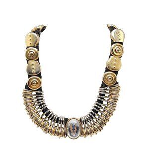 Gold Silver Tone Clear Rhinestone Steampunk Choker Black Braided Cord